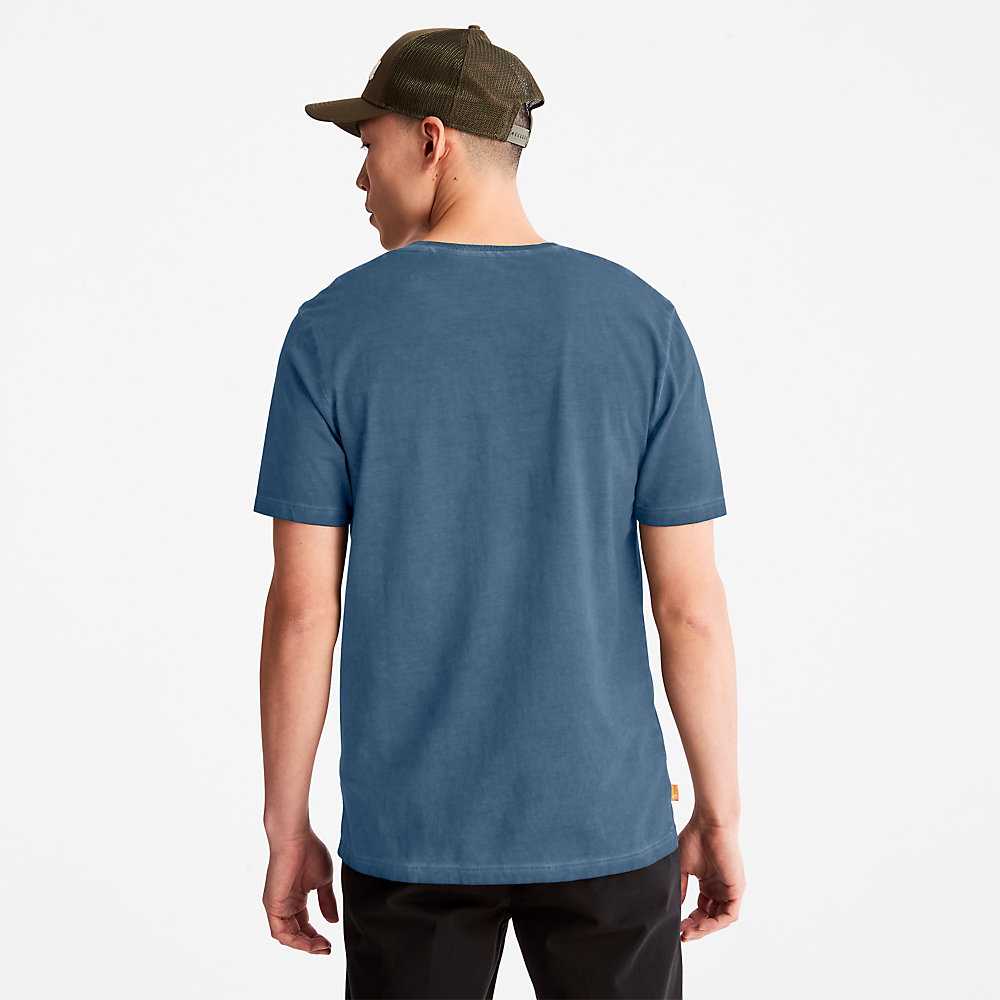 Dark Blue Men's Timberland Lamprey River T Shirts | Israel-1203985