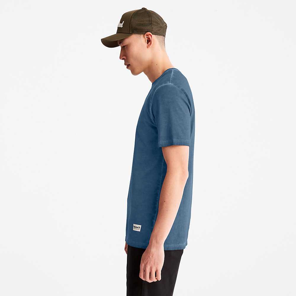 Dark Blue Men's Timberland Lamprey River T Shirts | Israel-1203985