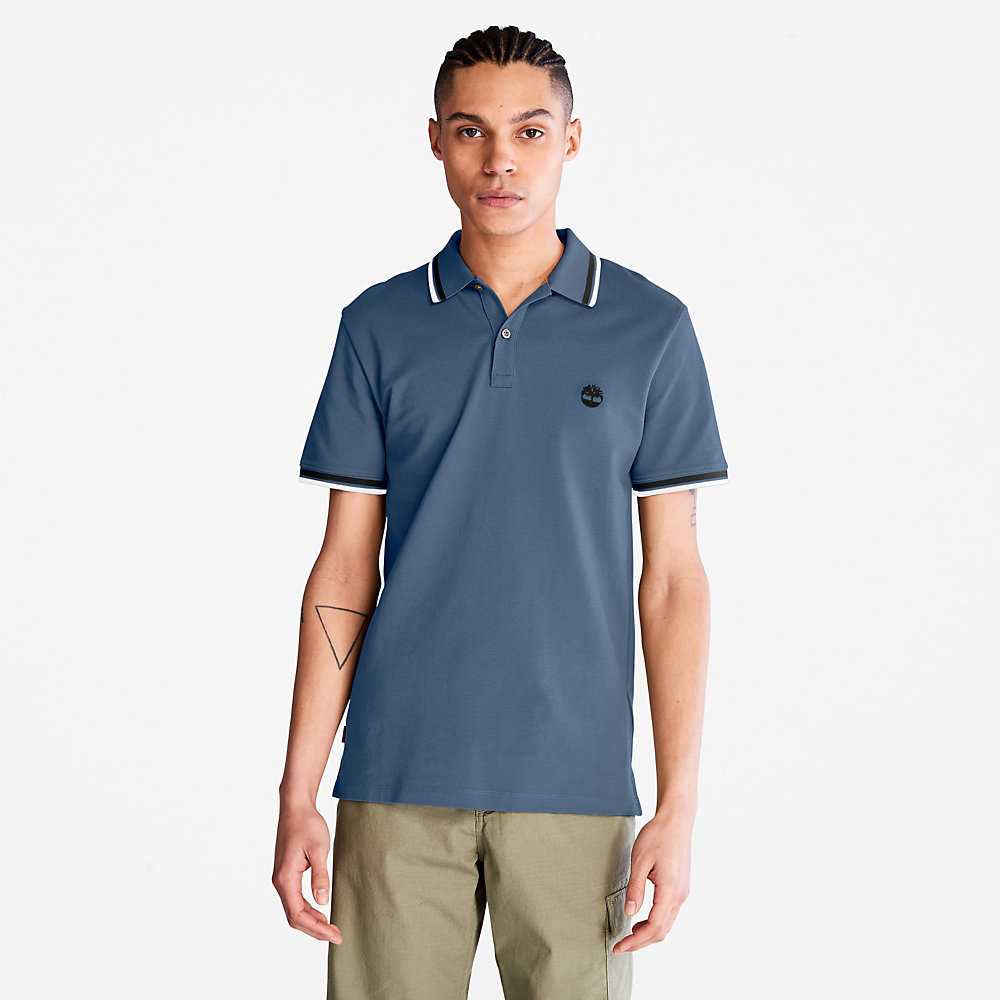 Dark Blue Men\'s Timberland Millers River Polo Shirts | Israel-0731568