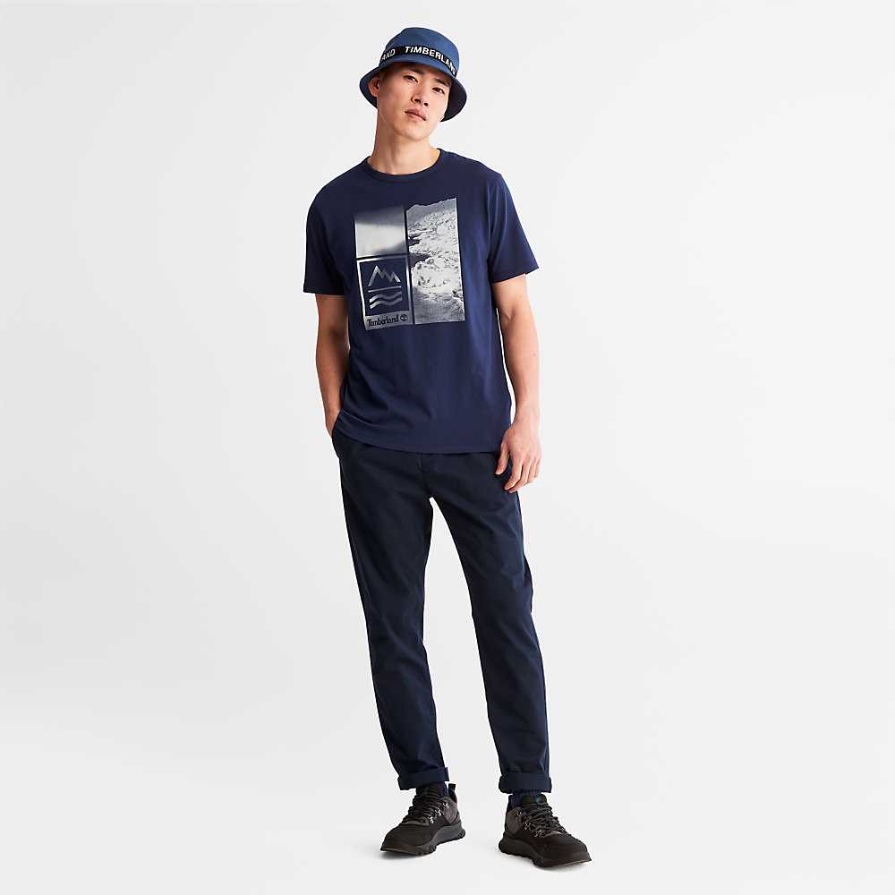 Dark Blue Men's Timberland Mountains-to-Rivers T Shirts | Israel-7692413