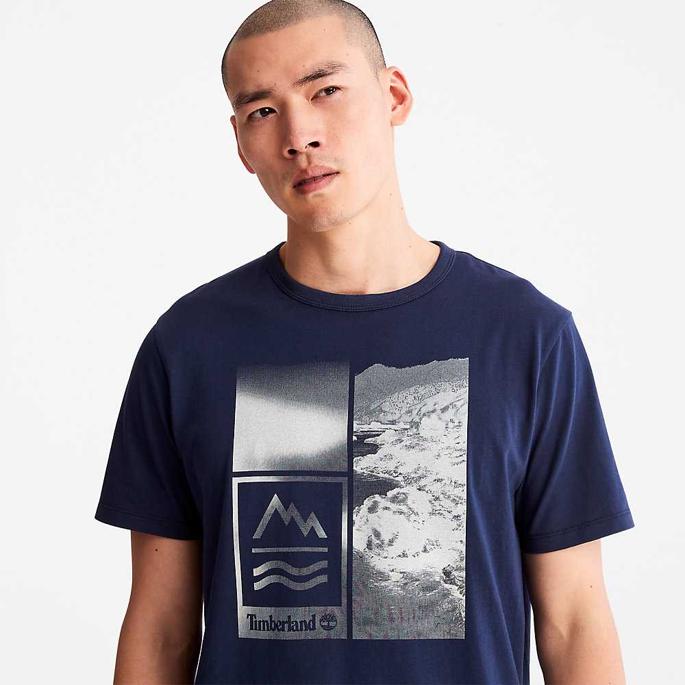 Dark Blue Men's Timberland Mountains-to-Rivers T Shirts | Israel-7692413