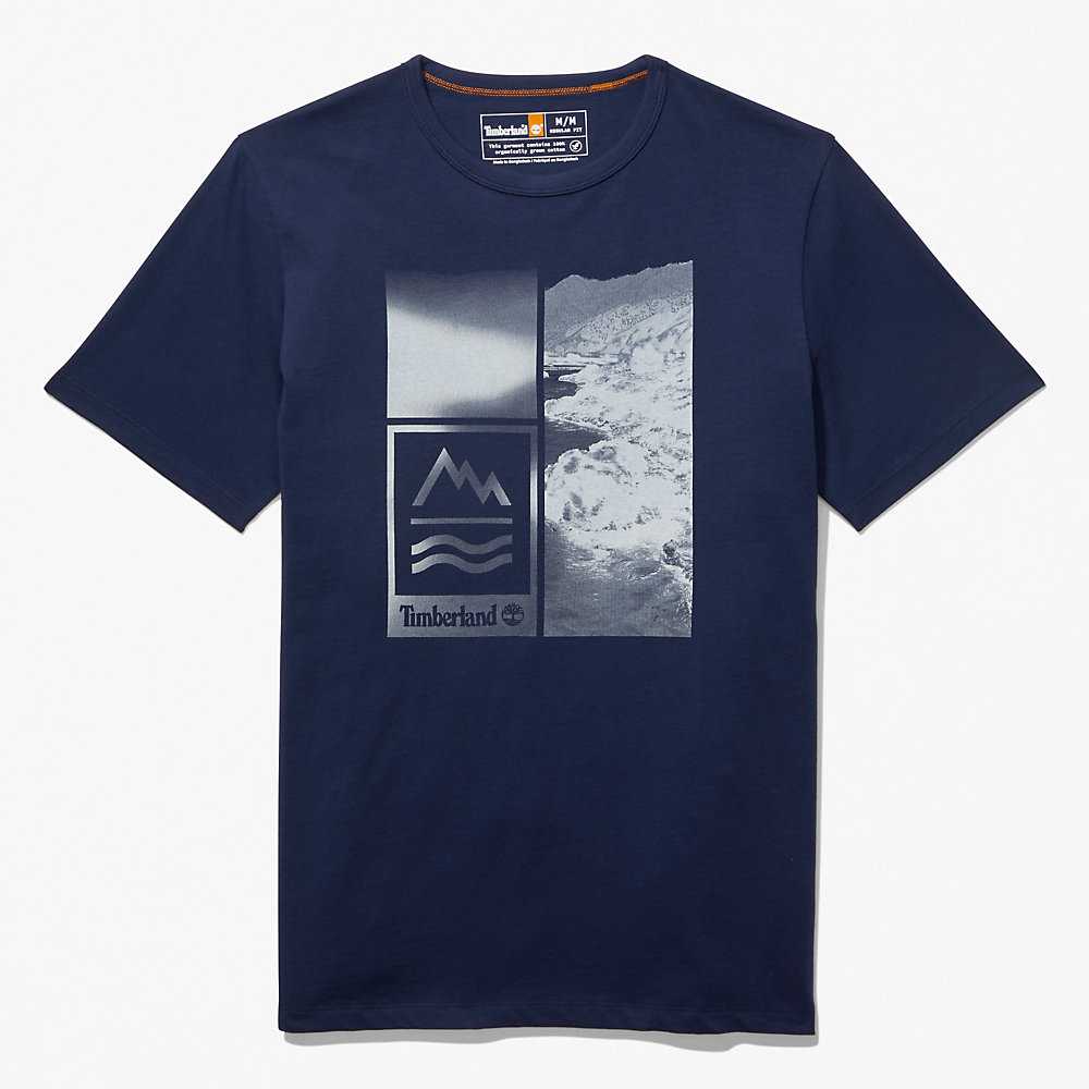 Dark Blue Men's Timberland Mountains-to-Rivers T Shirts | Israel-7692413