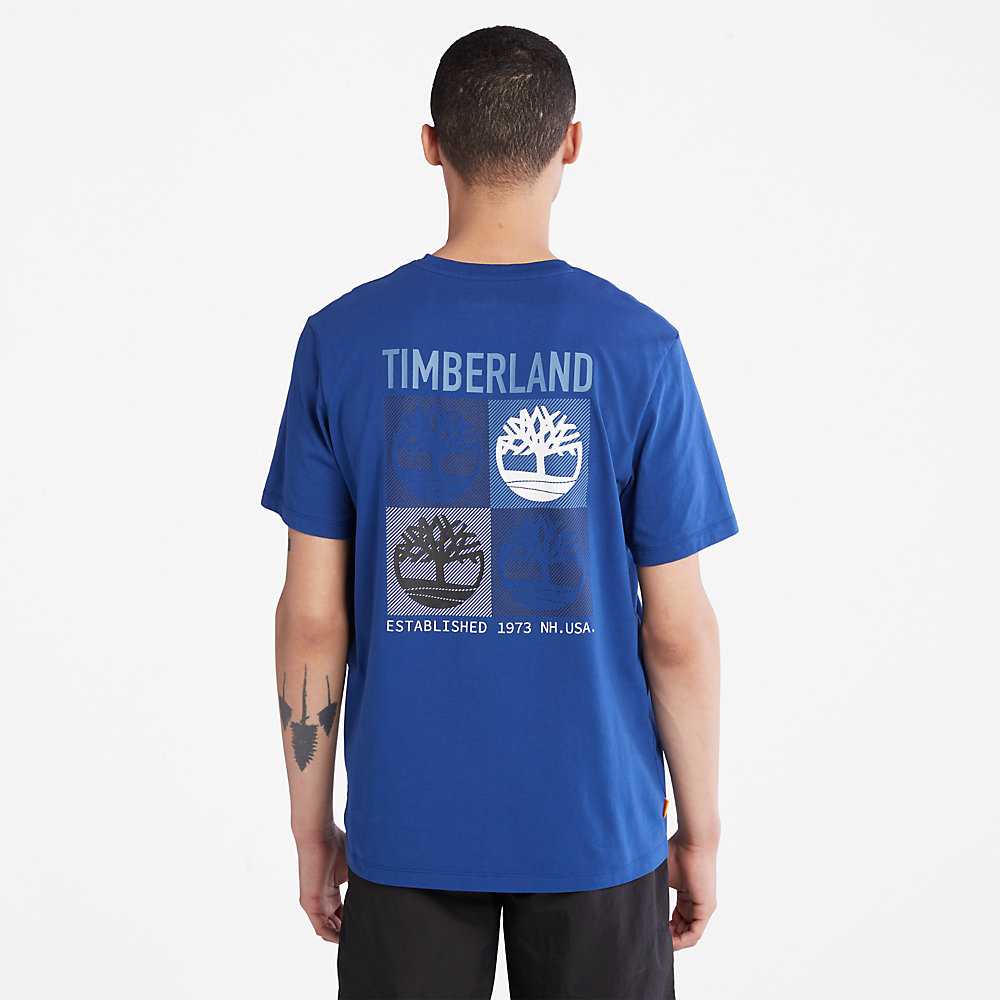 Dark Blue Men's Timberland Multi-logo T Shirts | Israel-4209615