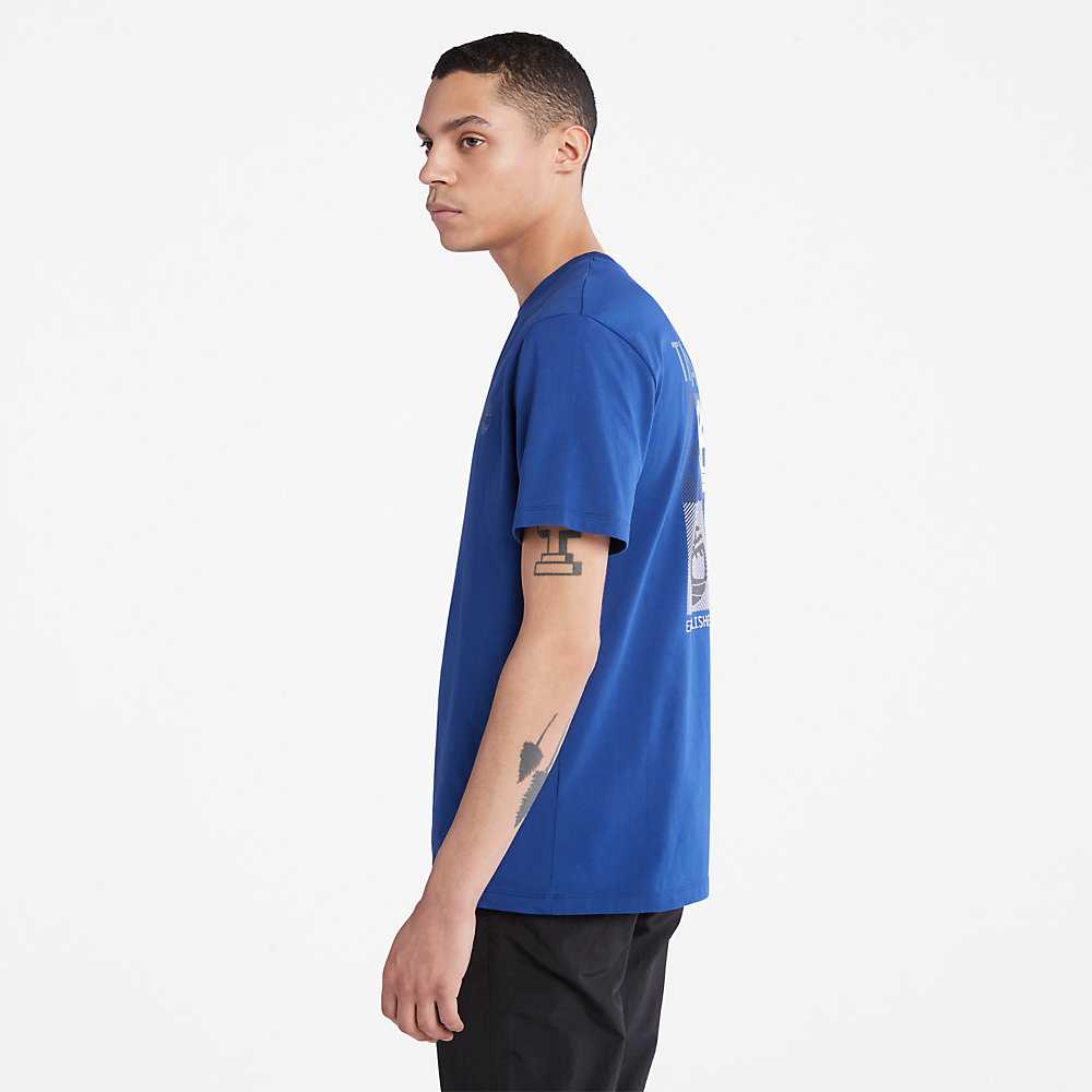 Dark Blue Men's Timberland Multi-logo T Shirts | Israel-4209615