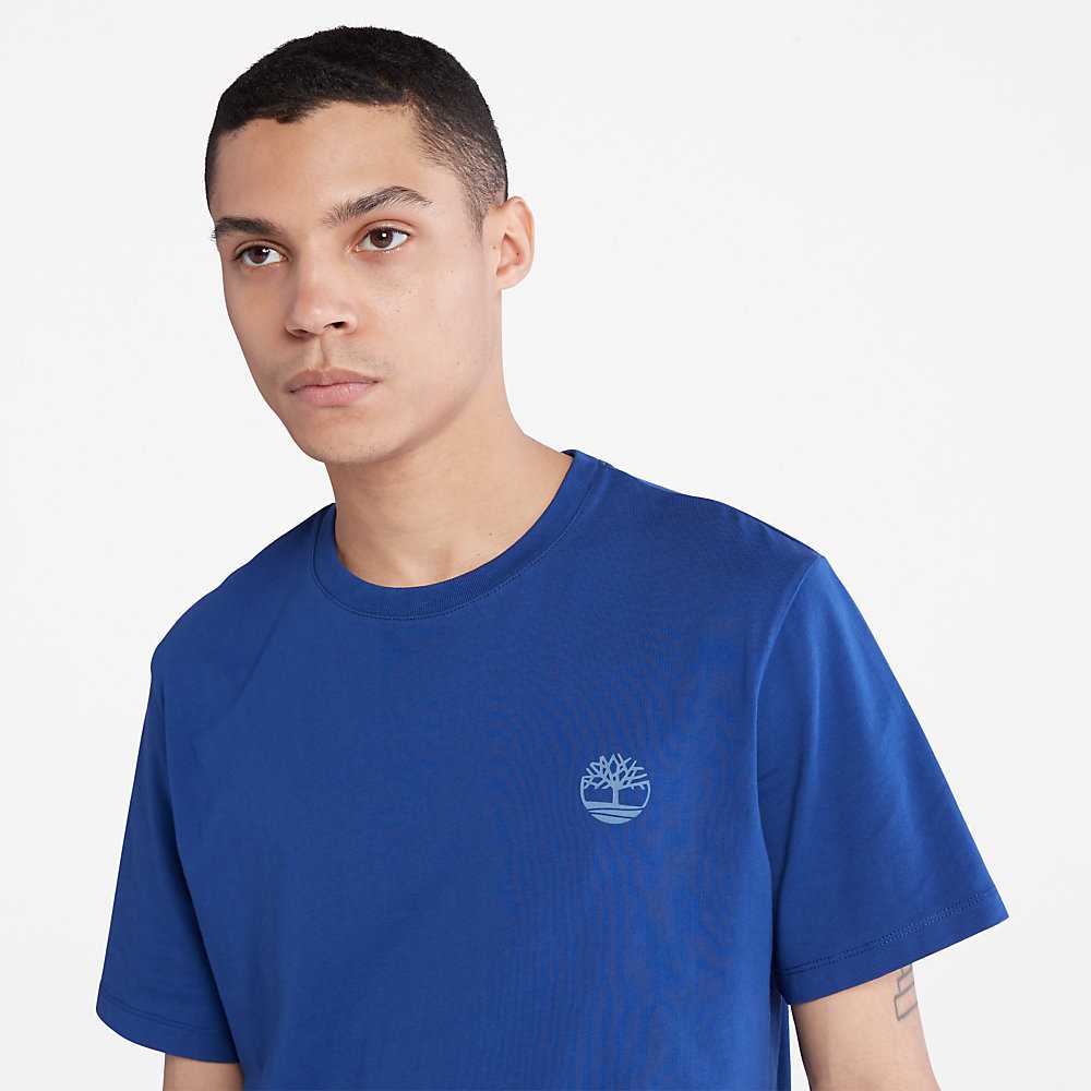 Dark Blue Men's Timberland Multi-logo T Shirts | Israel-4209615