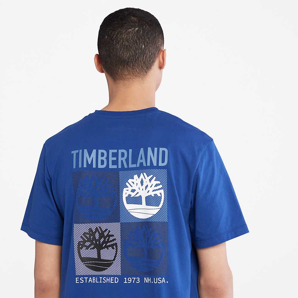 Dark Blue Men's Timberland Multi-logo T Shirts | Israel-4209615