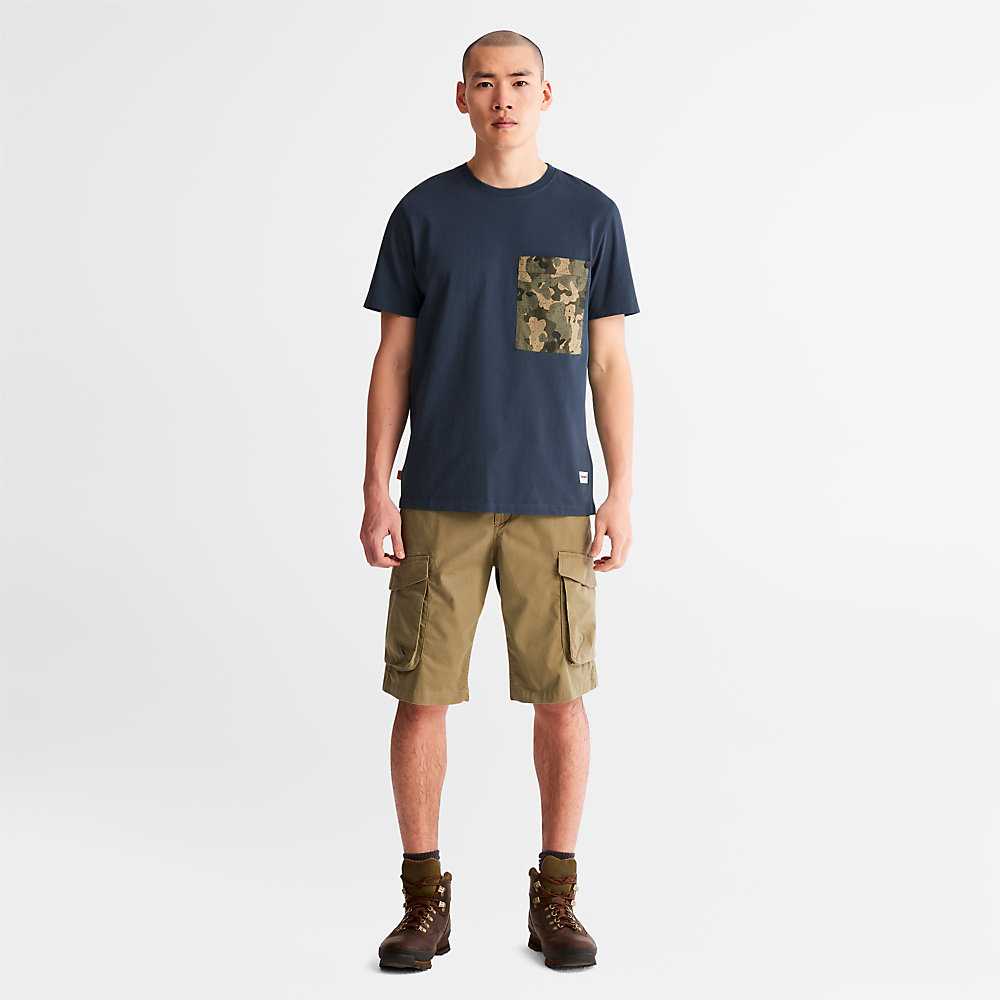 Dark Blue Men's Timberland Outdoor Heritage T Shirts | Israel-0952637