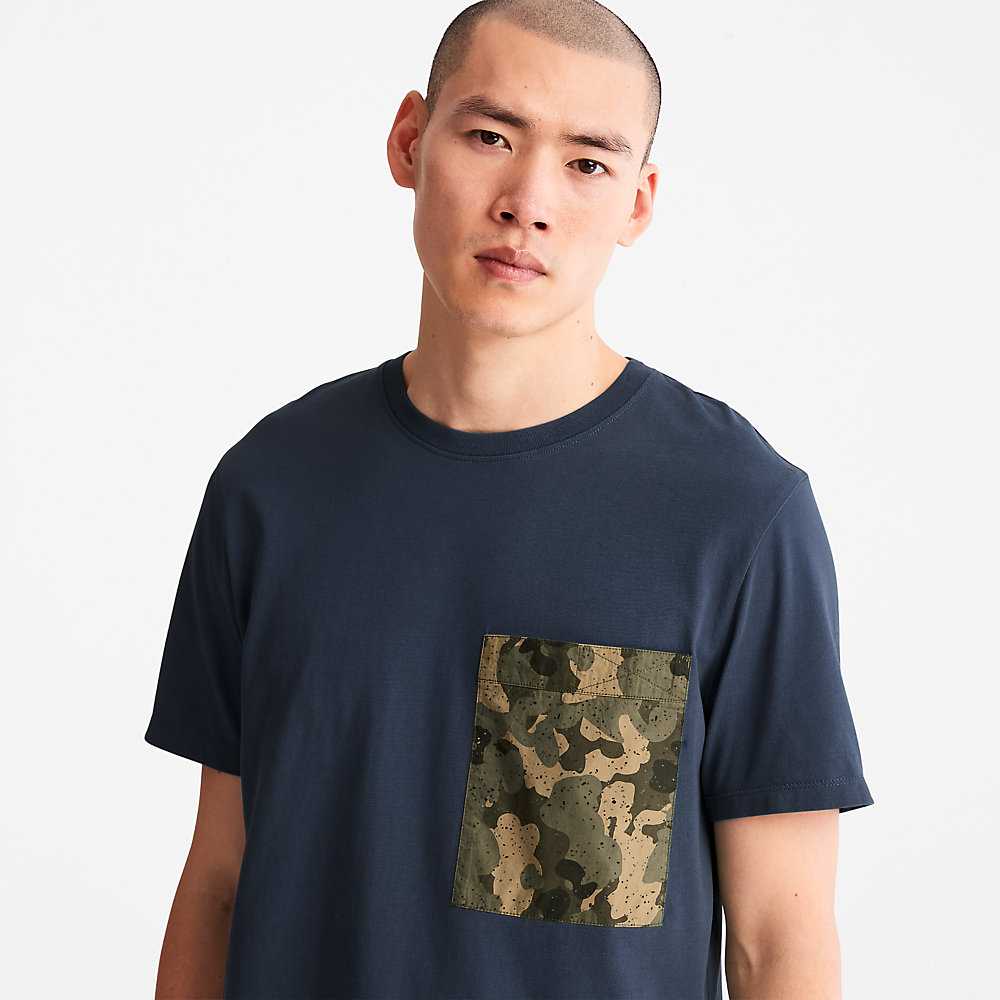 Dark Blue Men's Timberland Outdoor Heritage T Shirts | Israel-0952637