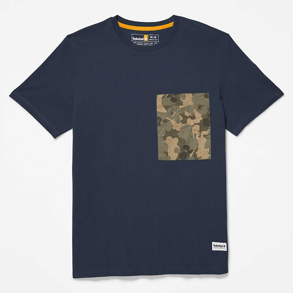 Dark Blue Men's Timberland Outdoor Heritage T Shirts | Israel-0952637