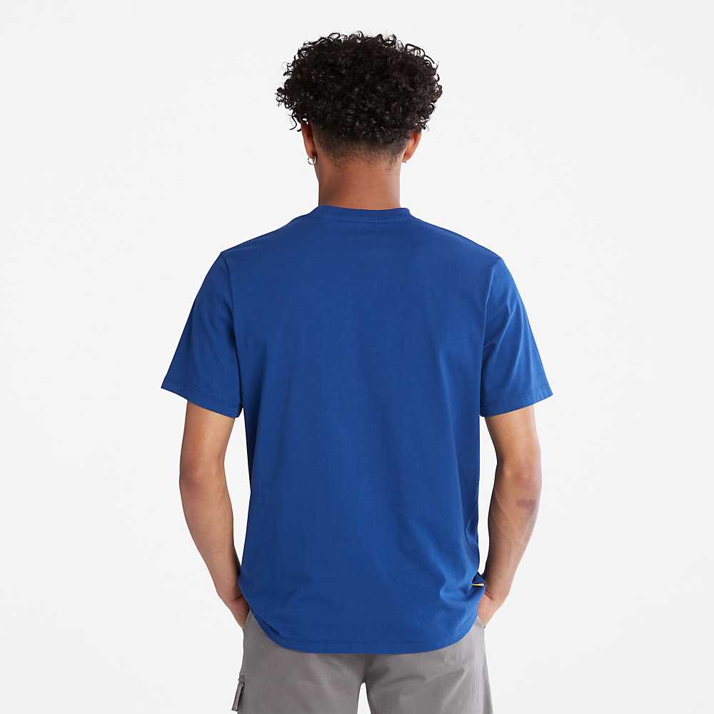 Dark Blue Men's Timberland Side-logo T Shirts | Israel-9625078