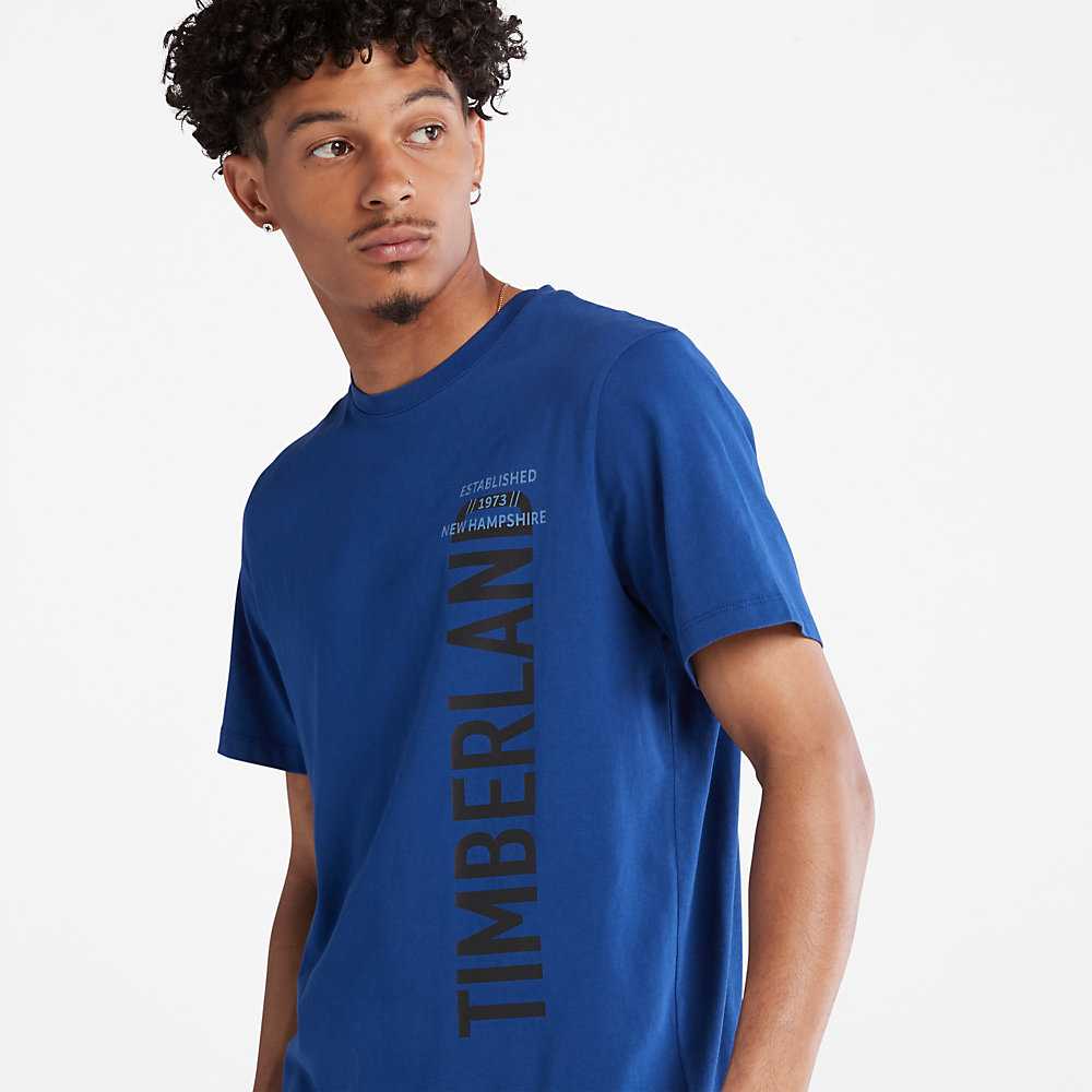 Dark Blue Men's Timberland Side-logo T Shirts | Israel-9625078