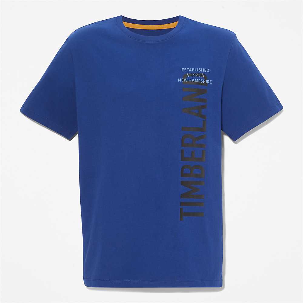 Dark Blue Men's Timberland Side-logo T Shirts | Israel-9625078