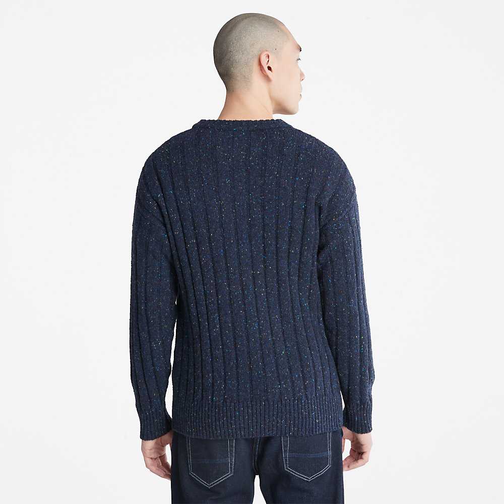 Dark Blue Men's Timberland Textured Sweatshirt | Israel-1794502