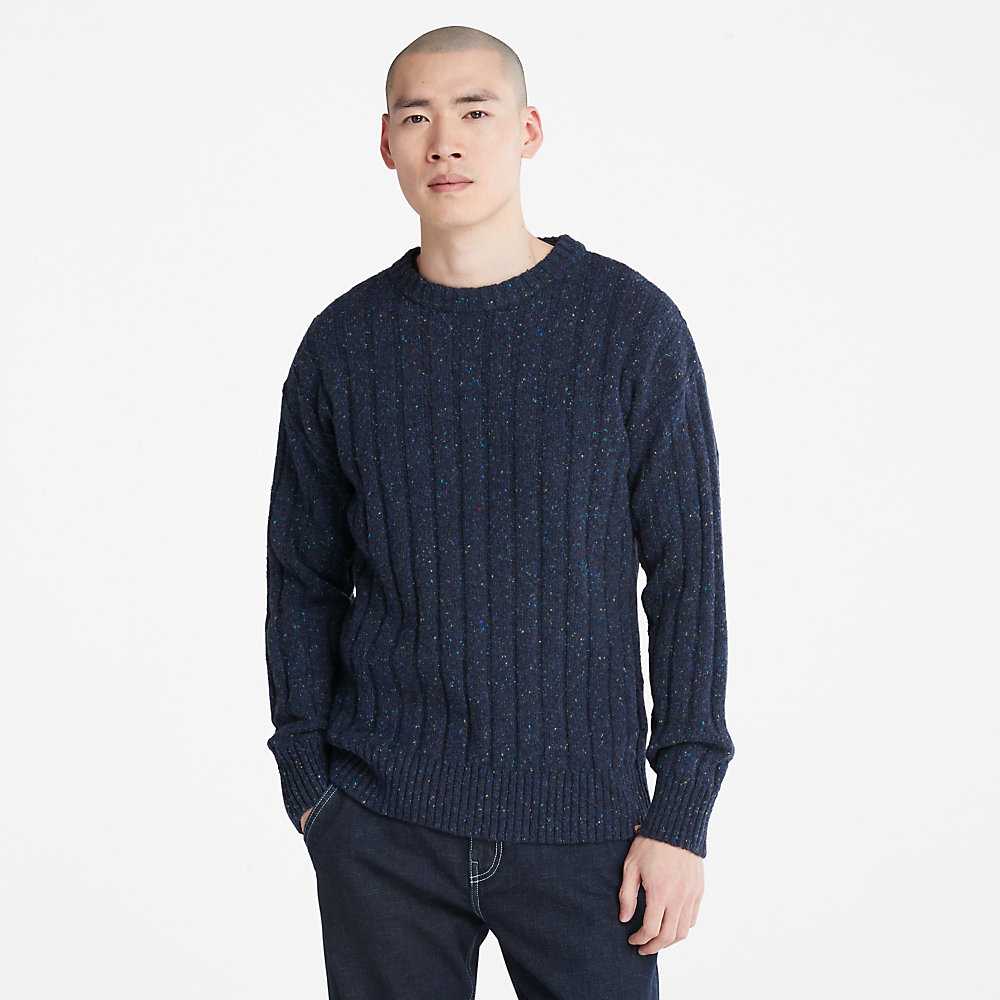 Dark Blue Men\'s Timberland Textured Sweatshirt | Israel-1794502