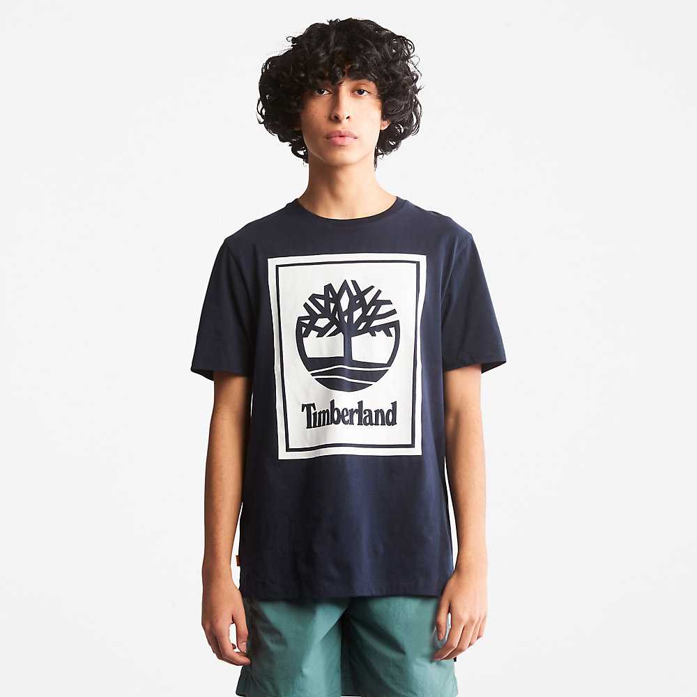 Dark Blue Men's Timberland Tree Logo T Shirts | Israel-7096132