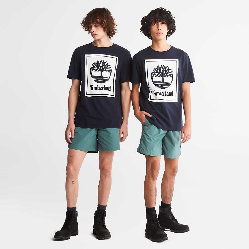 Dark Blue Men's Timberland Tree Logo T Shirts | Israel-7096132