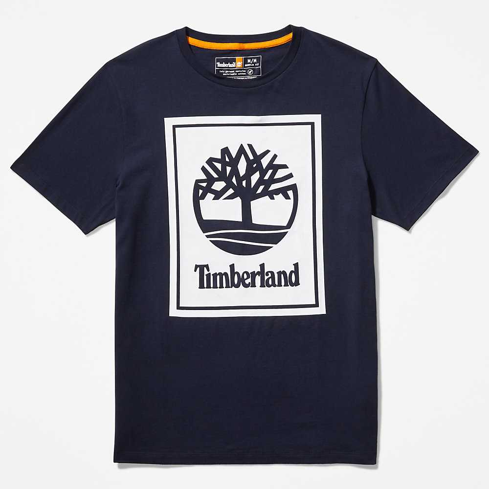 Dark Blue Men's Timberland Tree Logo T Shirts | Israel-7096132