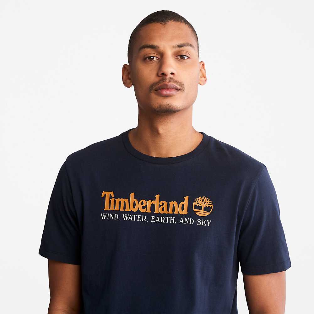 Dark Blue Men's Timberland Wind Water Earth And Sky T Shirts | Israel-4817925