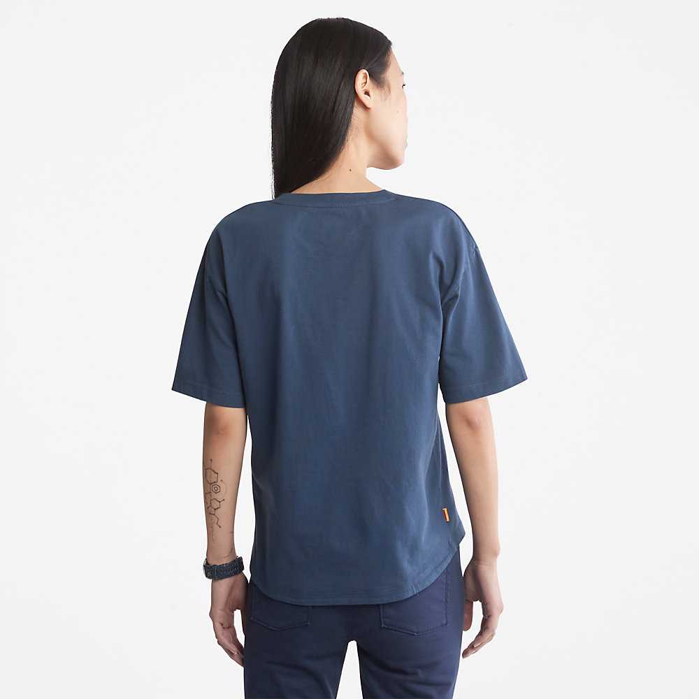 Dark Blue Women's Timberland Logo T Shirts | Israel-5902731