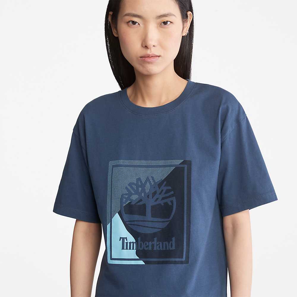 Dark Blue Women's Timberland Logo T Shirts | Israel-5902731