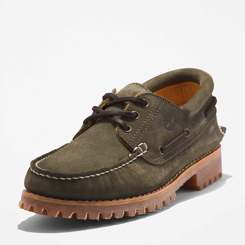 Dark Green Men's Timberland 3-Eye Lug Boat Shoes | Israel-4569271