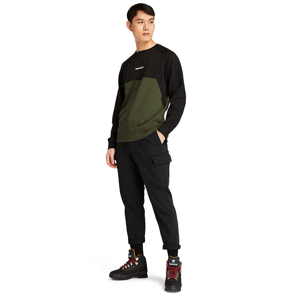 Dark Green Men's Timberland Cut-and-Sew Sweatshirt | Israel-9234586