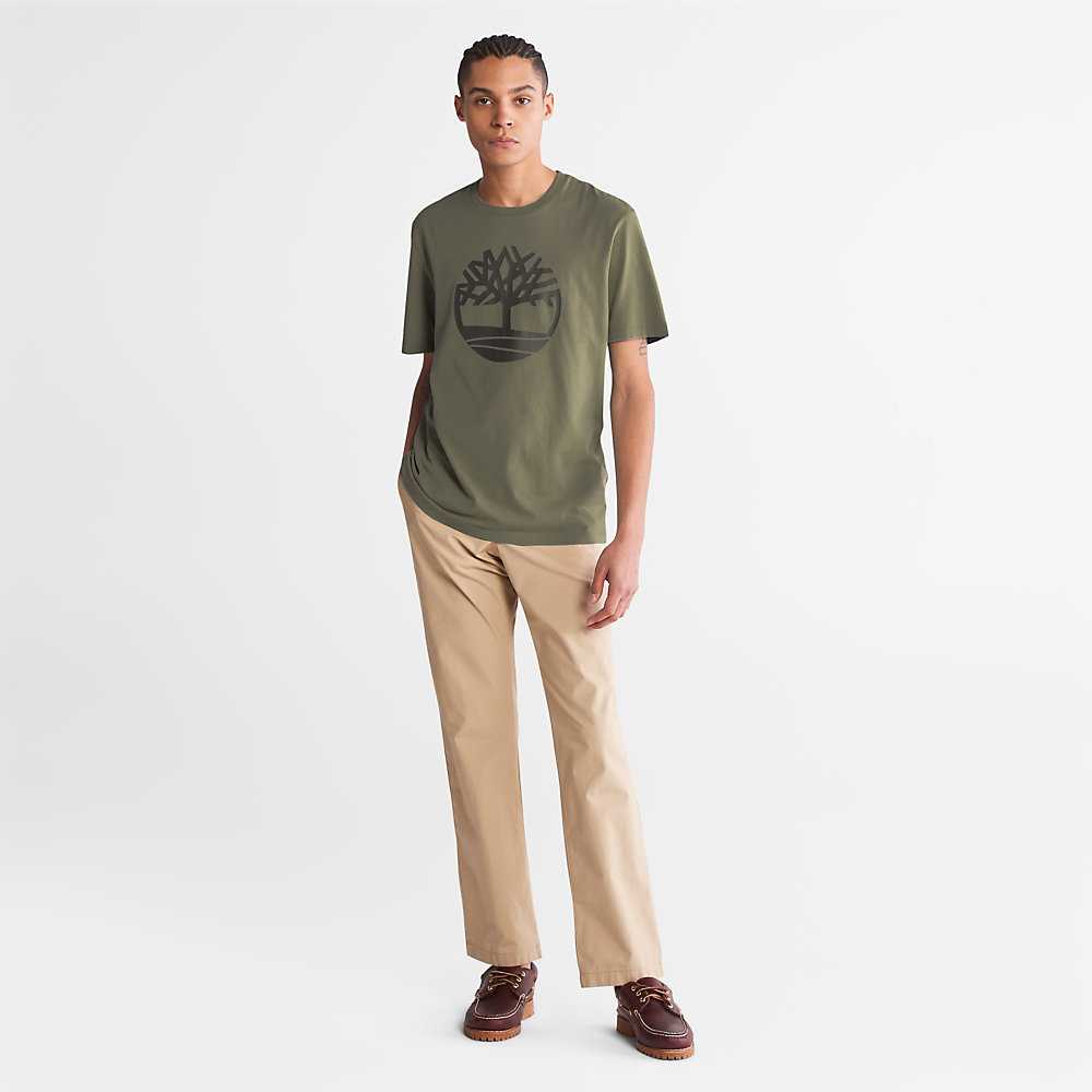 Dark Green Men's Timberland Kennebec River T Shirts | Israel-0394725