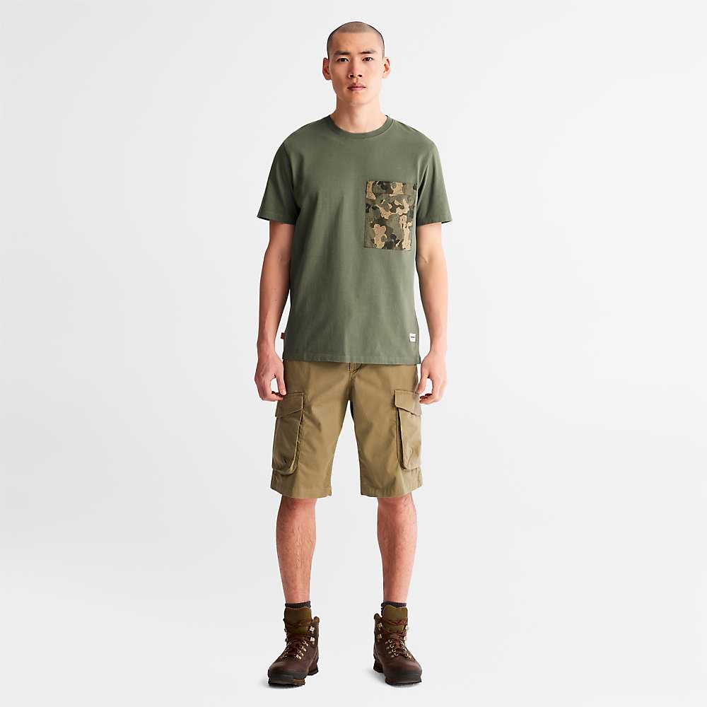 Dark Green Men's Timberland Outdoor Heritage T Shirts | Israel-8172506