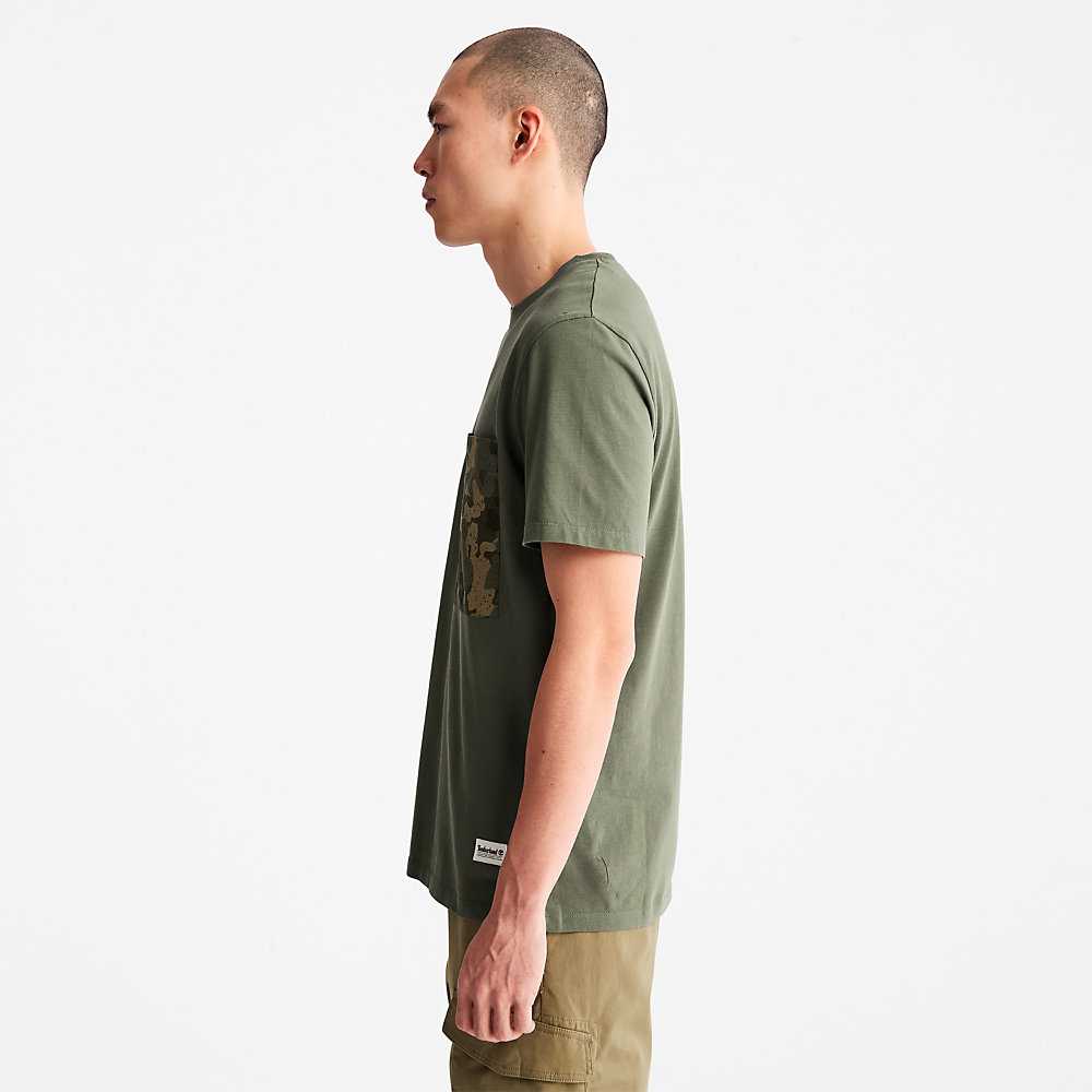 Dark Green Men's Timberland Outdoor Heritage T Shirts | Israel-8172506