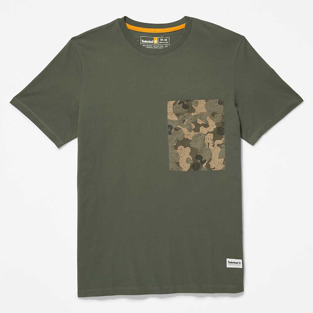 Dark Green Men's Timberland Outdoor Heritage T Shirts | Israel-8172506