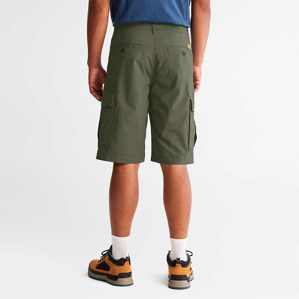 Dark Green Men's Timberland Poplin Cargo Shorts | Israel-4763850