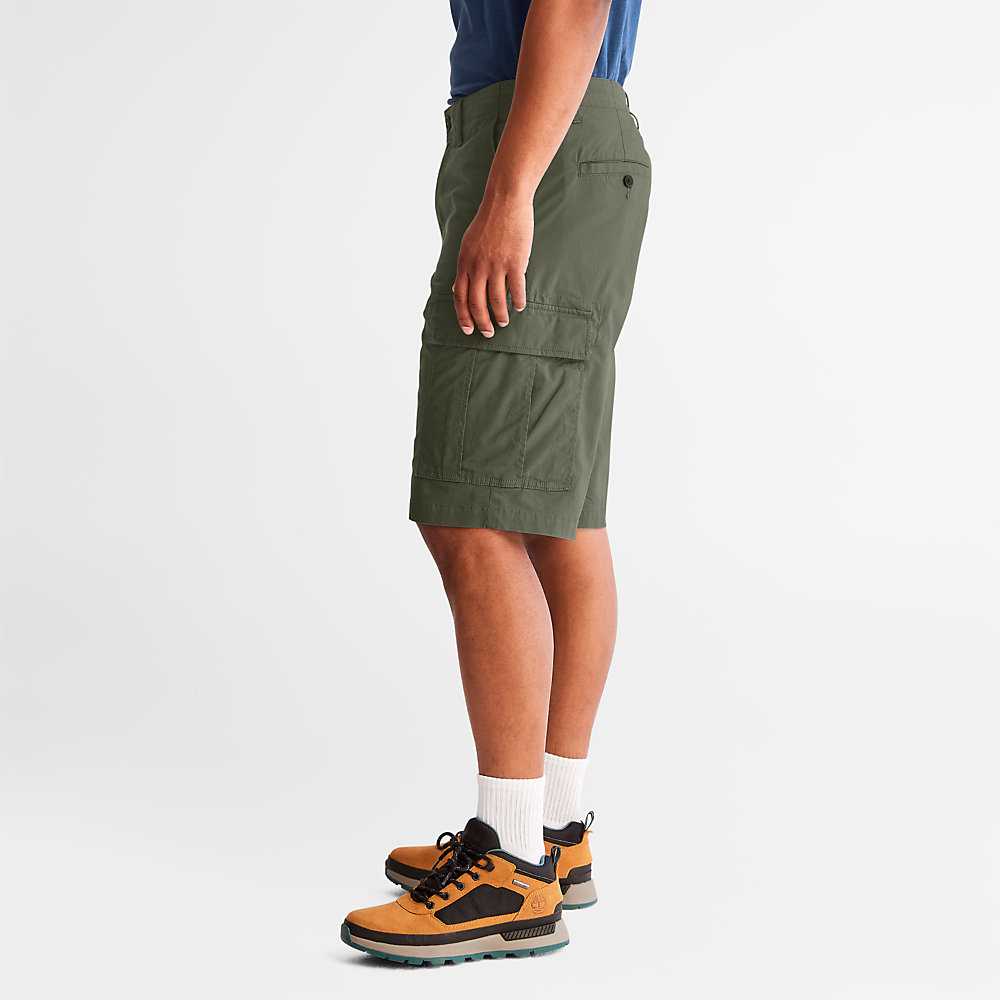 Dark Green Men's Timberland Poplin Cargo Shorts | Israel-4763850