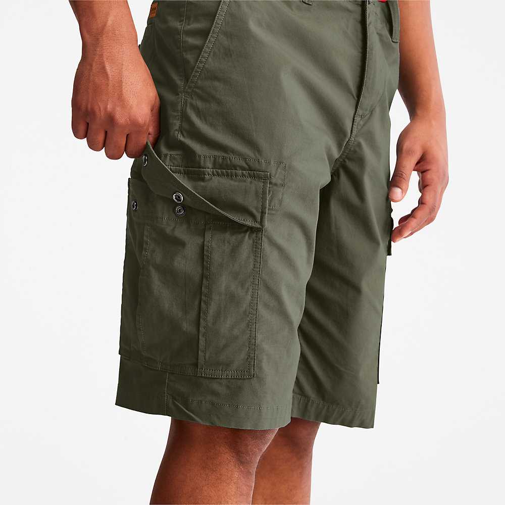 Dark Green Men's Timberland Poplin Cargo Shorts | Israel-4763850