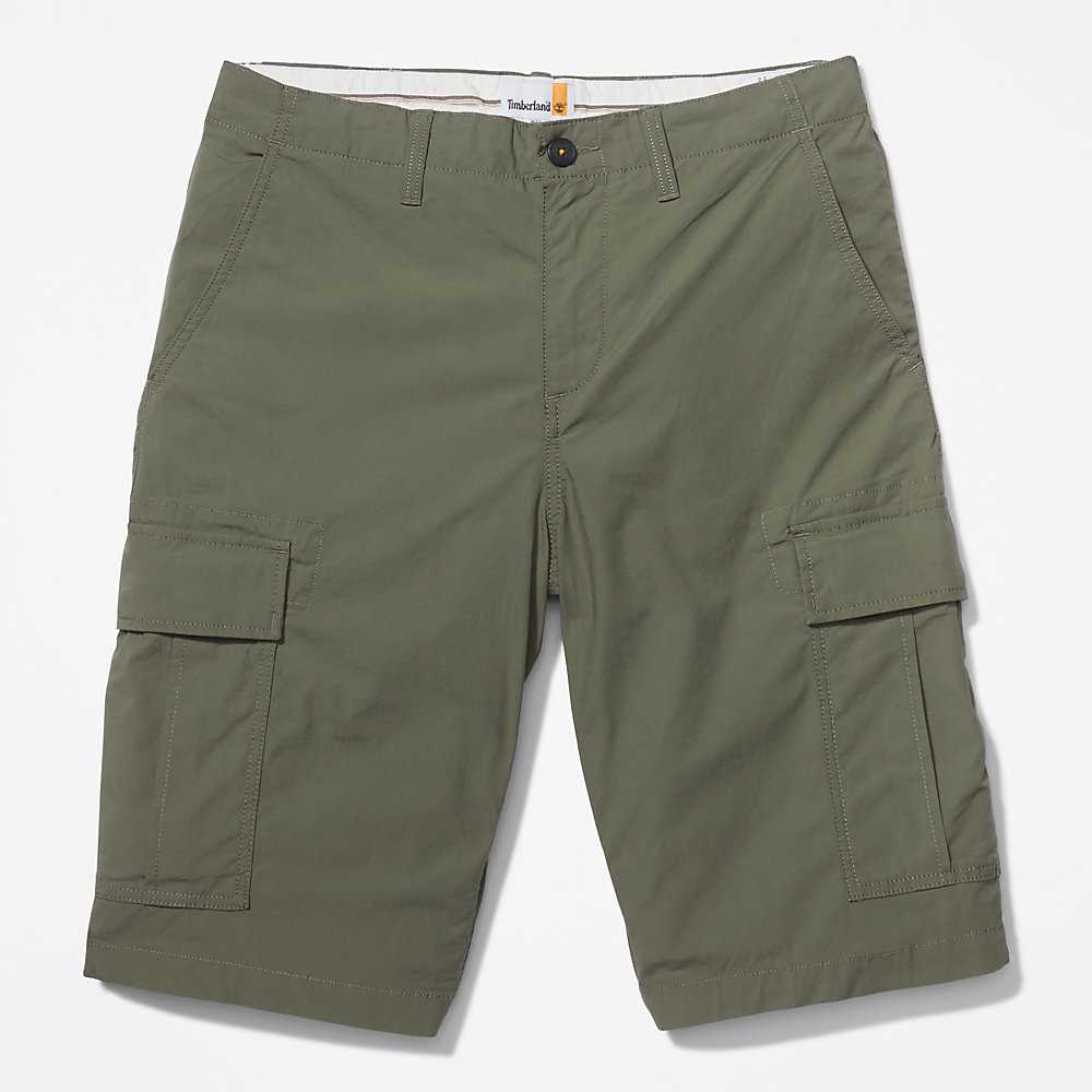 Dark Green Men's Timberland Poplin Cargo Shorts | Israel-4763850