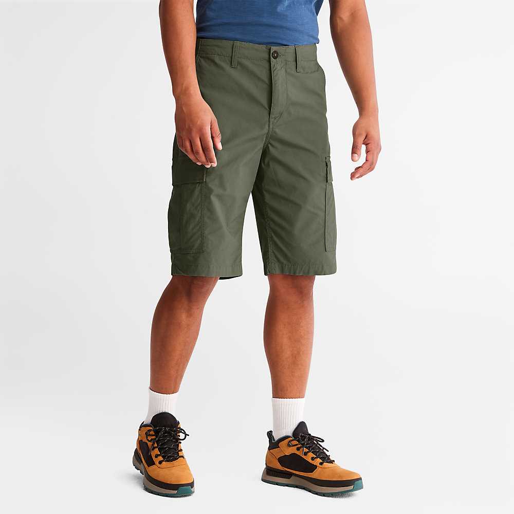 Dark Green Men\'s Timberland Poplin Cargo Shorts | Israel-4763850