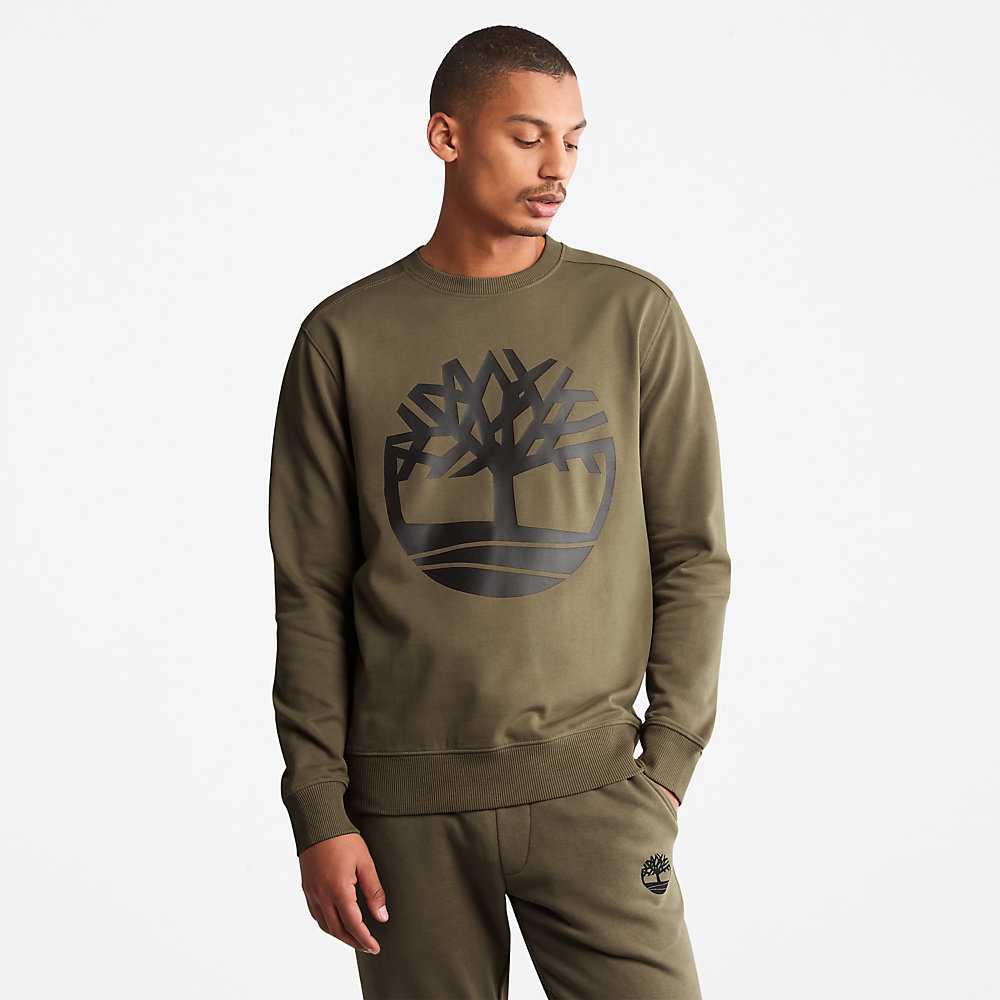 Dark Green Men\'s Timberland ree-Logo Sweatshirt | Israel-4639857