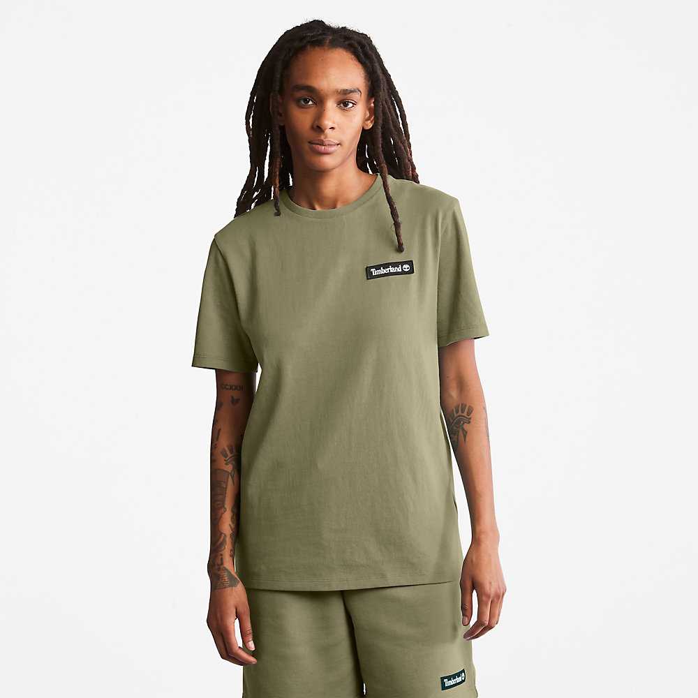 Green Women's Timberland All Gender Heavyweight Badge T Shirts | Israel-2086495