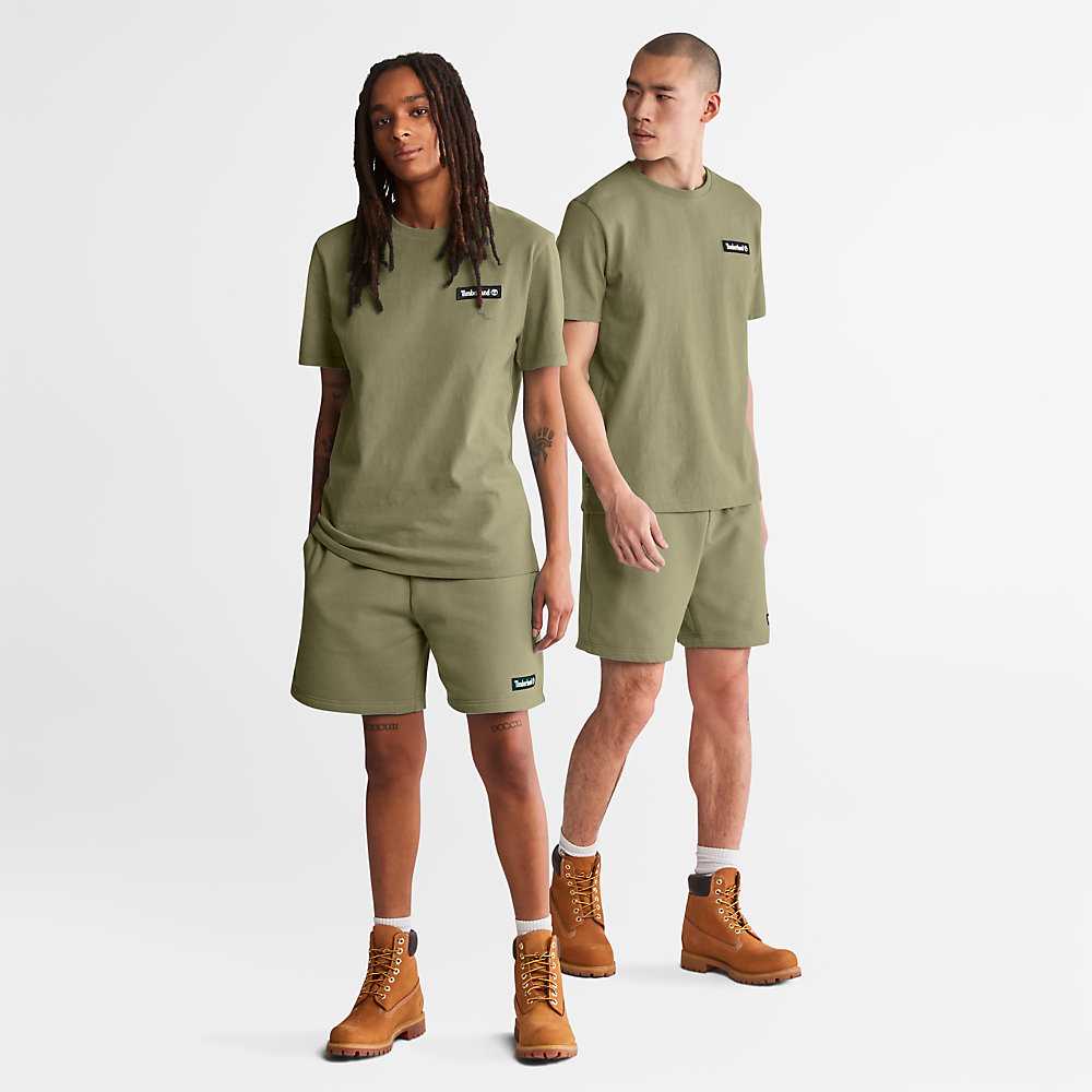 Green Women's Timberland All Gender Heavyweight Badge T Shirts | Israel-2086495