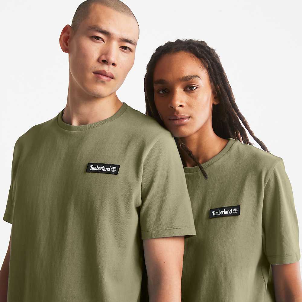 Green Women's Timberland All Gender Heavyweight Badge T Shirts | Israel-2086495