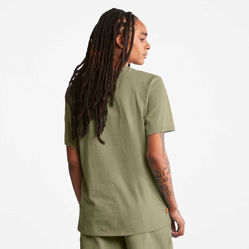 Green Women's Timberland All Gender Heavyweight Badge T Shirts | Israel-2086495