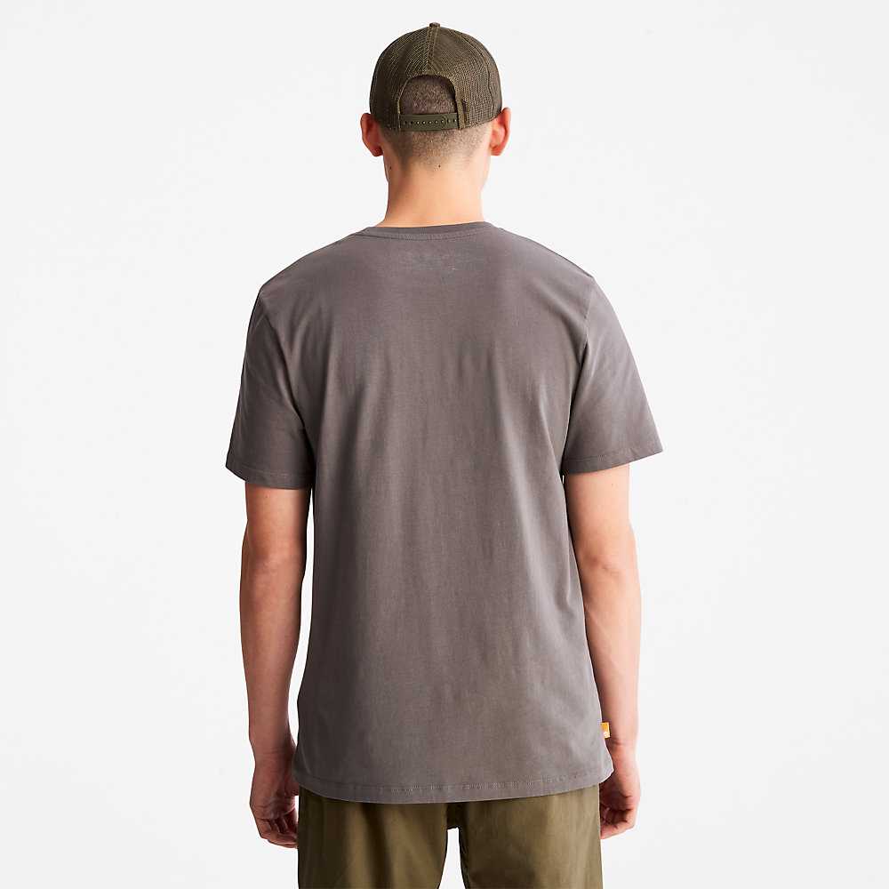 Grey Men's Timberland Camo-Logo T Shirts | Israel-0648735