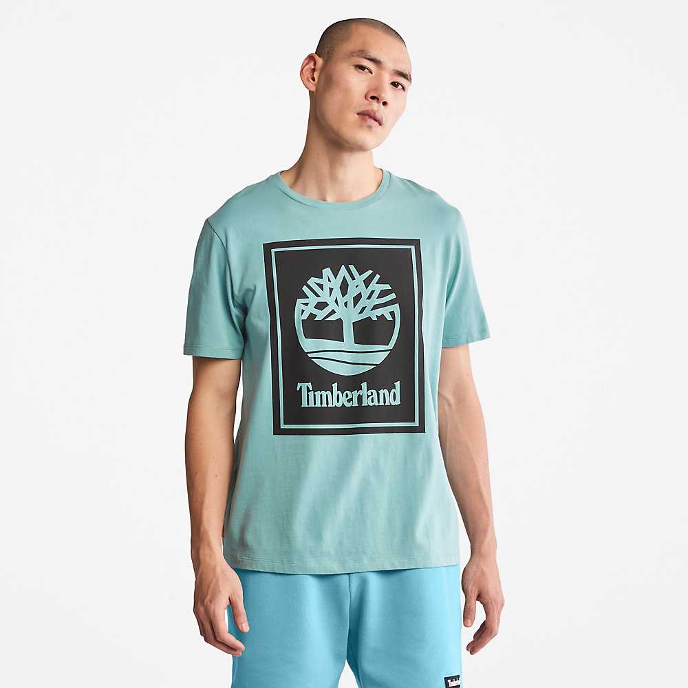 Light Blue Men's Timberland Tree Logo T Shirts | Israel-1589034