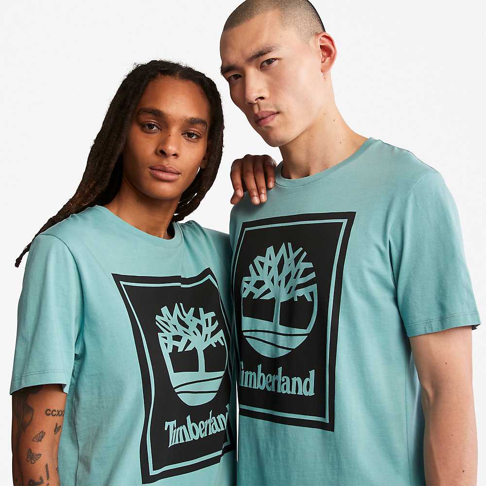 Light Blue Men's Timberland Tree Logo T Shirts | Israel-1589034