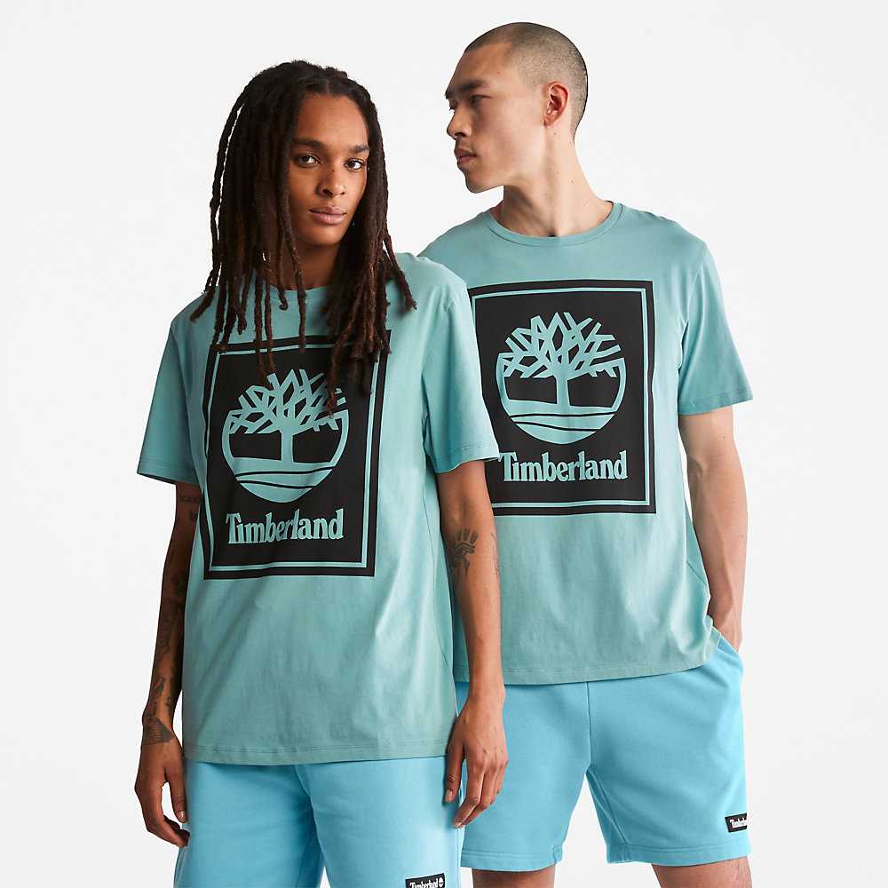 Light Blue Men\'s Timberland Tree Logo T Shirts | Israel-1589034