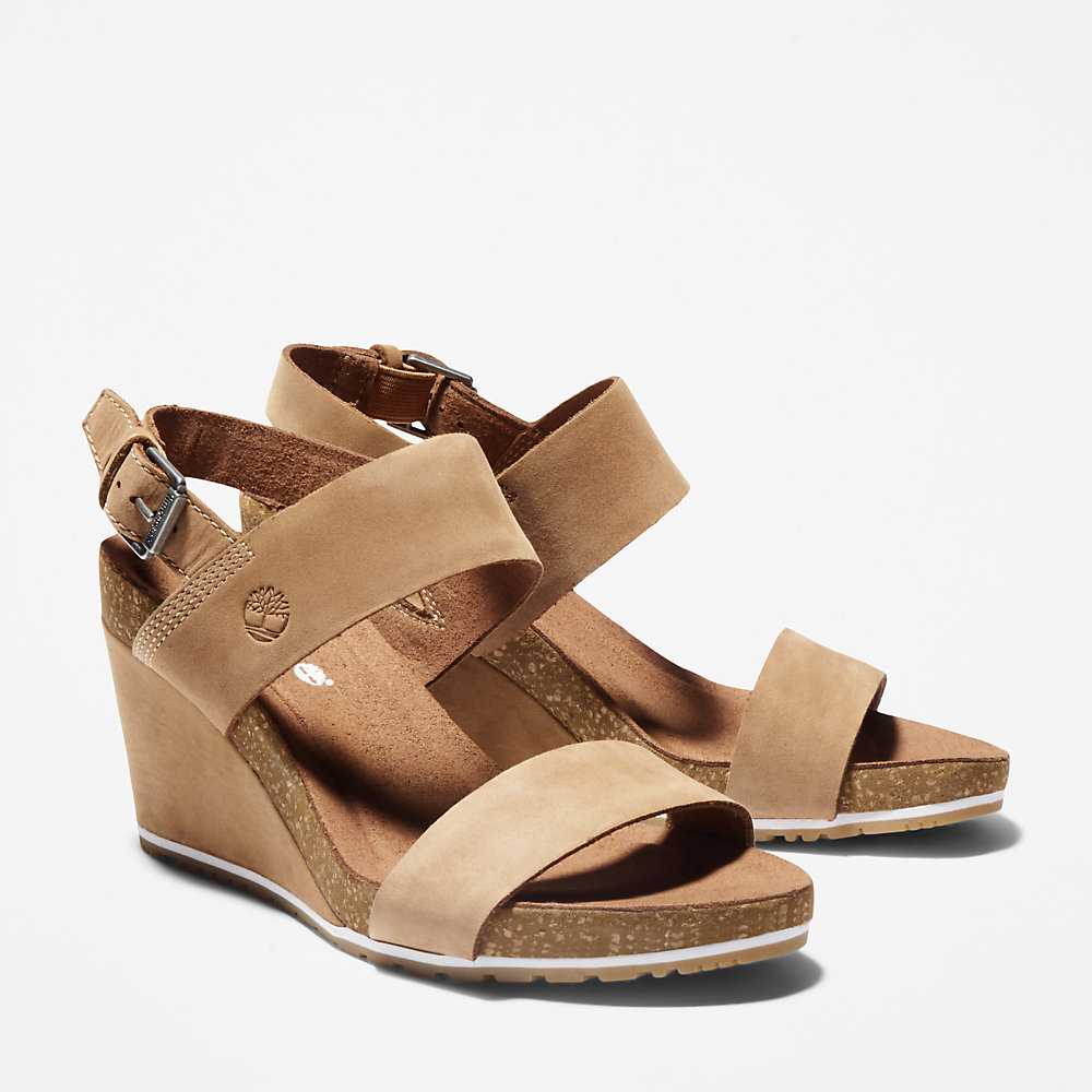 Light Brown Women's Timberland Capri Sunset Wedge Sandals | Israel-6047395