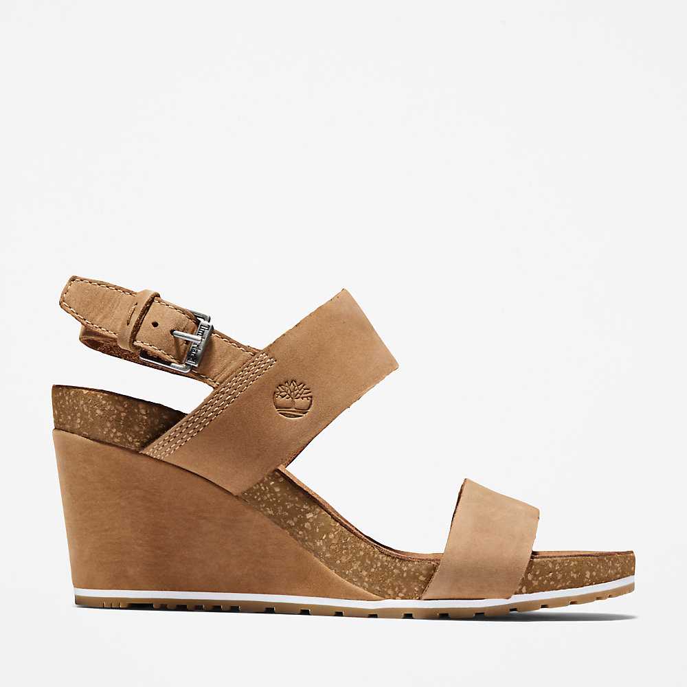 Light Brown Women\'s Timberland Capri Sunset Wedge Sandals | Israel-6047395