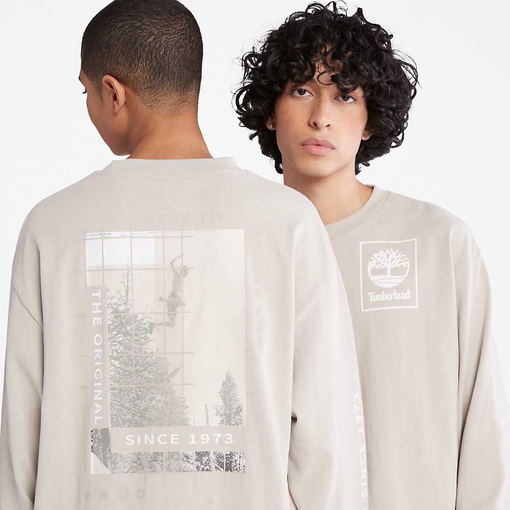 Light Grey Men's Timberland All Gender Heavyweight Long-Sleeve T Shirts | Israel-9316247