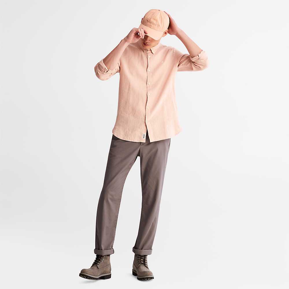 Light Pink Men's Timberland Mill River Shirts | Israel-3127450