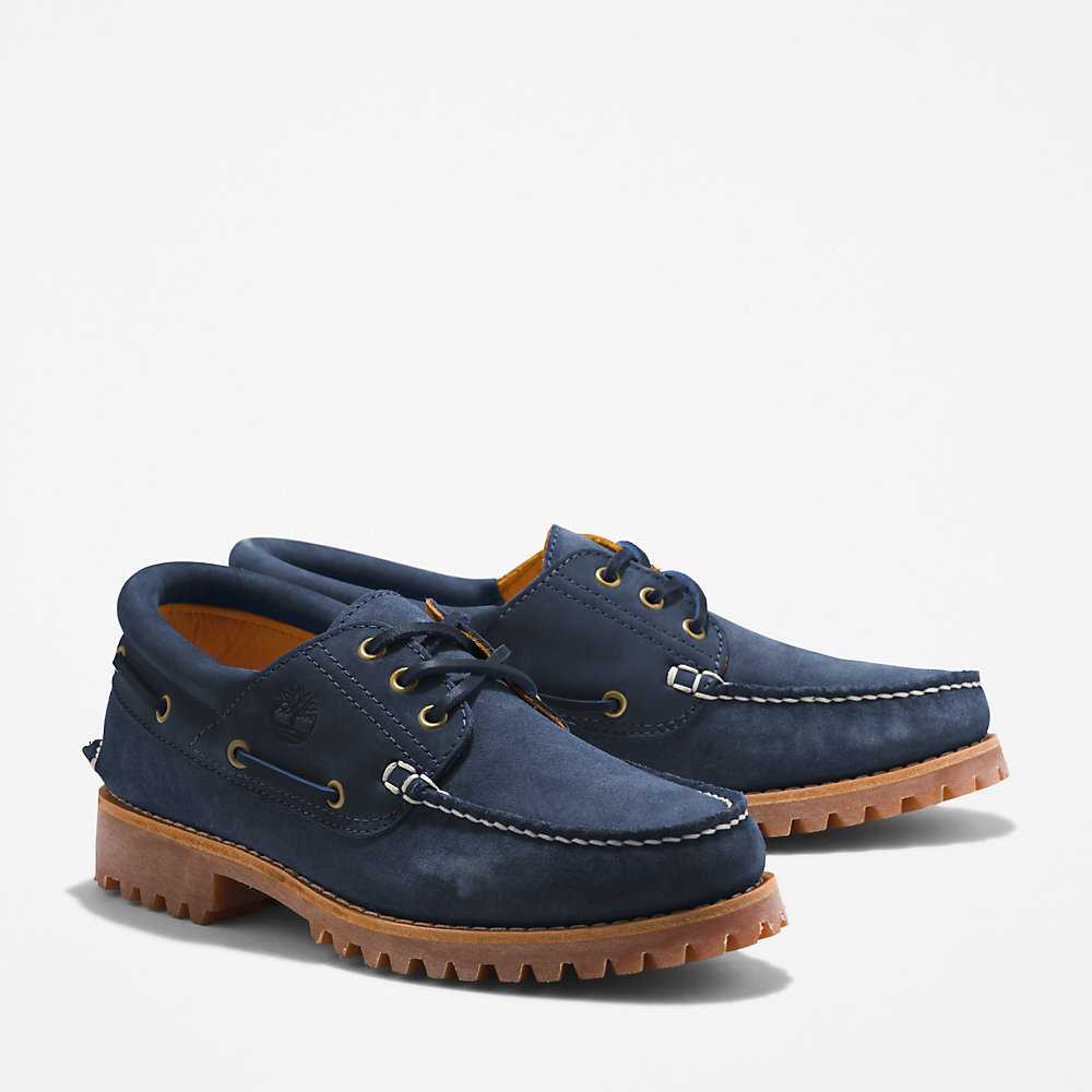 Navy Men's Timberland 3-Eye Lug Boat Shoes | Israel-8702396