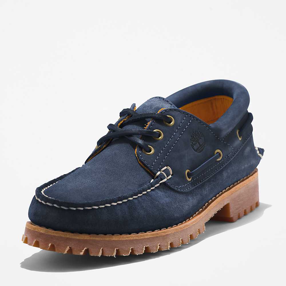 Navy Men's Timberland 3-Eye Lug Boat Shoes | Israel-8702396